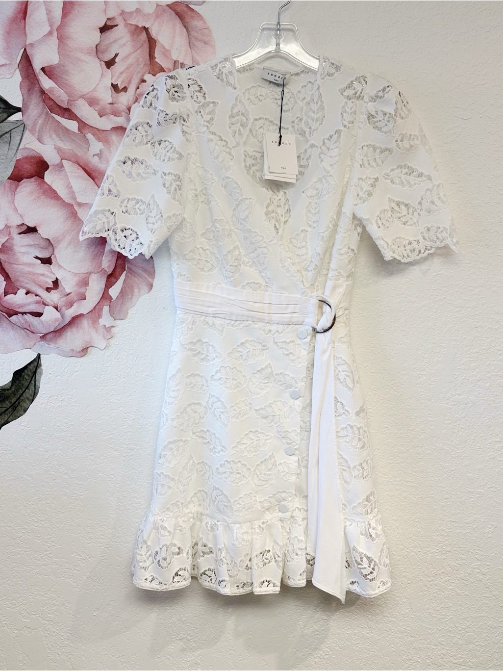 Sandro White Lace Mini Broderie Anglaise Wrap Around Dress New With Tags Size 36 — image 4 of 8